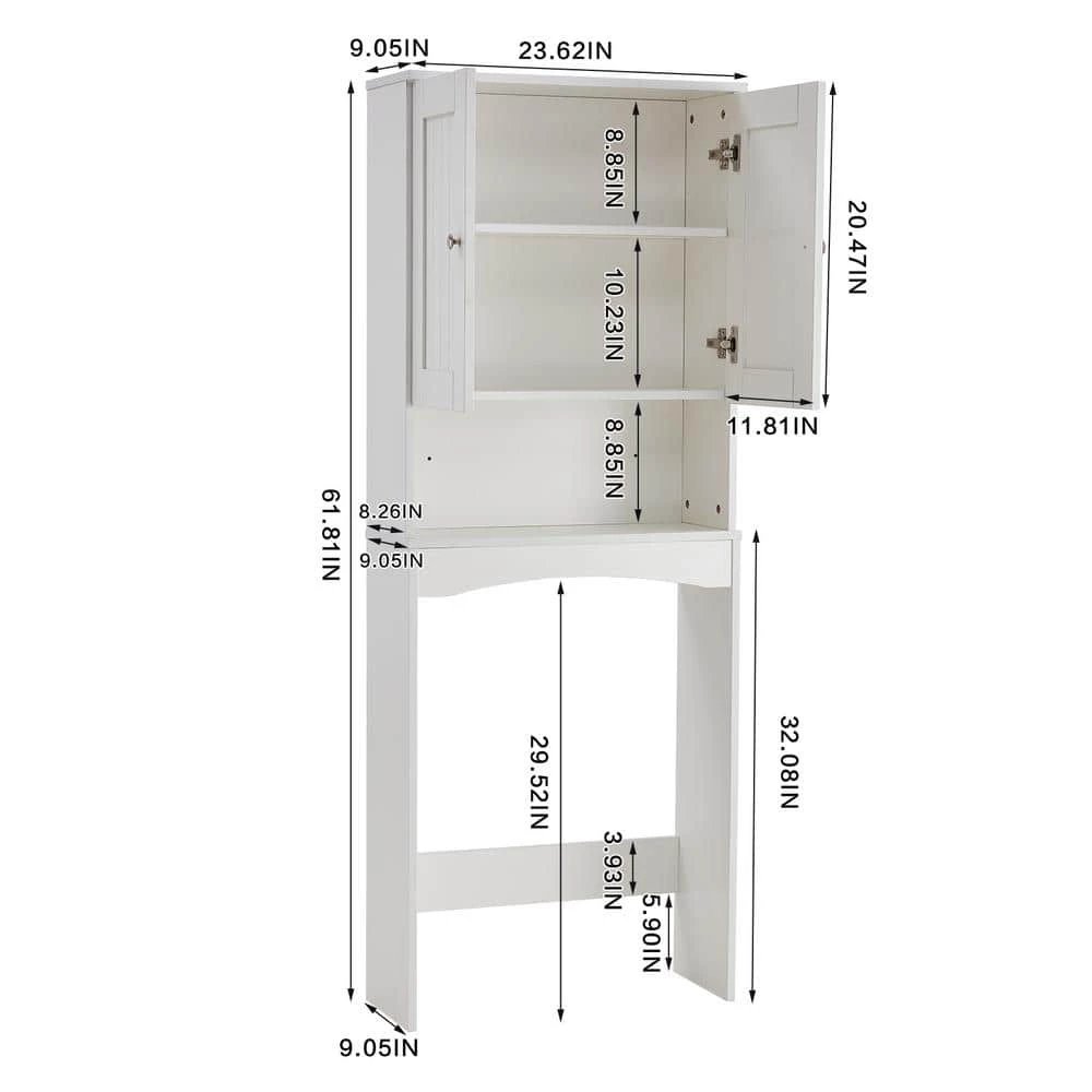 Unbranded Lightle 23.60 in. W x 61.80 in. H x 9.00 in. D D White MDF Over-the-Toilet Storage in Matte White 11 Unbranded Lightle 23.60 in. W x 61.80 in. H x 9.00 in. D D White MDF Over-the-Toilet Storage in Matte White - Image 9