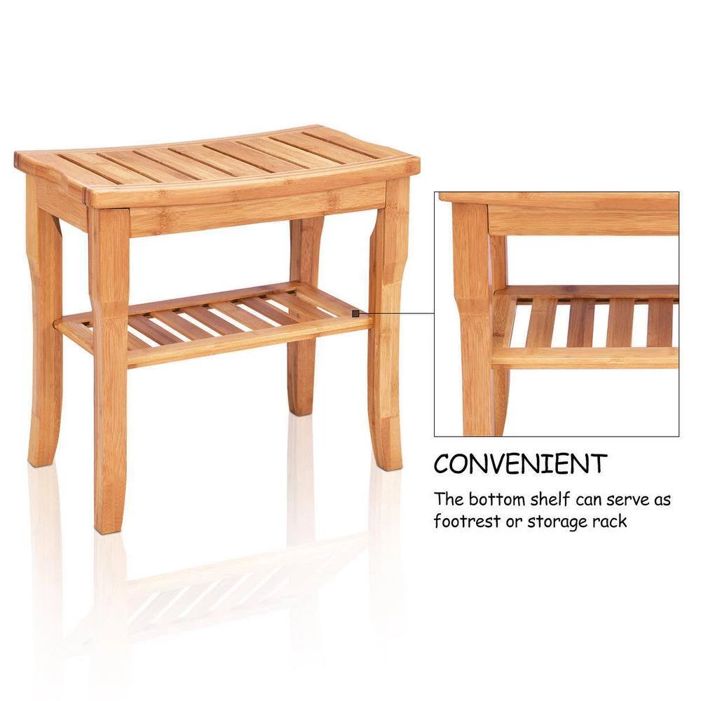 WELLFOR 19 in. W x 10.5 in. D Bamboo Tub and Shower Seat in Natural with Storage Shelf 8 WELLFOR 19 in. W x 10.5 in. D Bamboo Tub and Shower Seat in Natural with Storage Shelf - Image 6