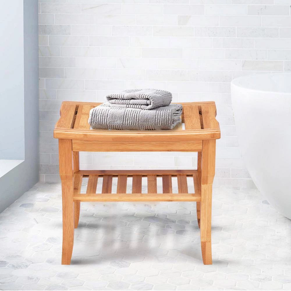 WELLFOR 19 in. W x 10.5 in. D Bamboo Tub and Shower Seat in Natural with Storage Shelf 4 WELLFOR 19 in. W x 10.5 in. D Bamboo Tub and Shower Seat in Natural with Storage Shelf - Image 2