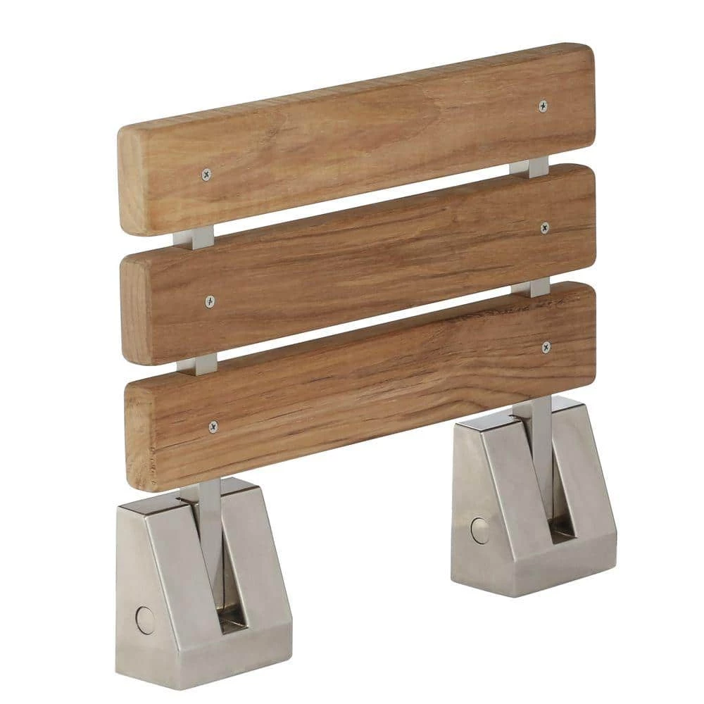 Unbranded 16 in. Teak Wall Mount Slatted Folding Shower Seat with Brushed Nickel Trim 3 Unbranded 16 in. Teak Wall Mount Slatted Folding Shower Seat with Brushed Nickel Trim