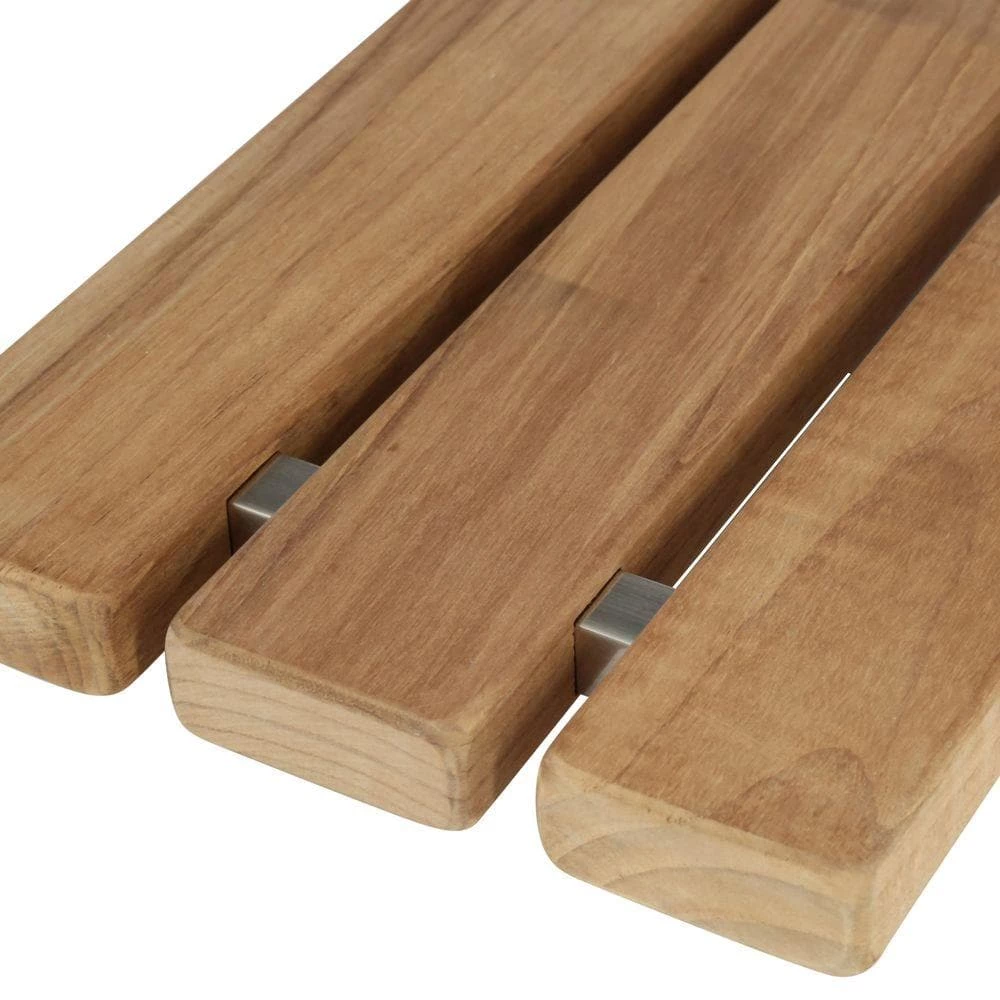 Unbranded 16 in. Teak Wall Mount Slatted Folding Shower Seat with Brushed Nickel Trim 4 Unbranded 16 in. Teak Wall Mount Slatted Folding Shower Seat with Brushed Nickel Trim - Image 2