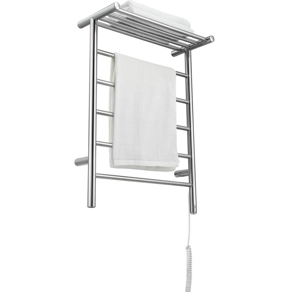 Ancona Miazzo 5-Bar Electric Wall Mount Plug-In and Hardwire Towel Warmer with Shelf in Polished Stainless Steel 7 Ancona Miazzo 5-Bar Electric Wall Mount Plug-In and Hardwire Towel Warmer with Shelf in Polished Stainless Steel - Image 5