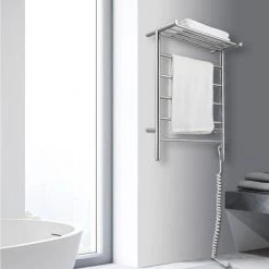 Ancona Miazzo 5-Bar Electric Wall Mount Plug-In and Hardwire Towel Warmer with Shelf in Polished Stainless Steel 14 Ancona Miazzo 5-Bar Electric Wall Mount Plug-In and Hardwire Towel Warmer with Shelf in Polished Stainless Steel -Toilet Storage Shop polished ancona towel warmers an 5445 44 1000