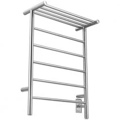 Ancona Miazzo 5-Bar Electric Wall Mount Plug-In and Hardwire Towel Warmer with Shelf in Polished Stainless Steel