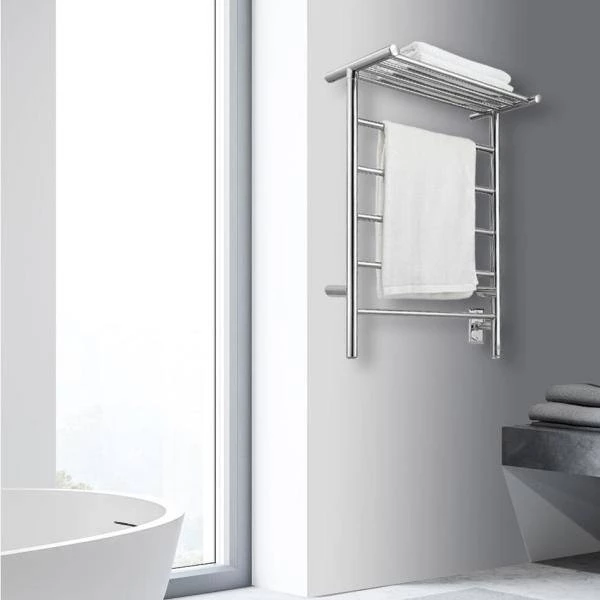 Ancona Miazzo 5-Bar Electric Wall Mount Plug-In and Hardwire Towel Warmer with Shelf in Polished Stainless Steel 4 Ancona Miazzo 5-Bar Electric Wall Mount Plug-In and Hardwire Towel Warmer with Shelf in Polished Stainless Steel - Image 2