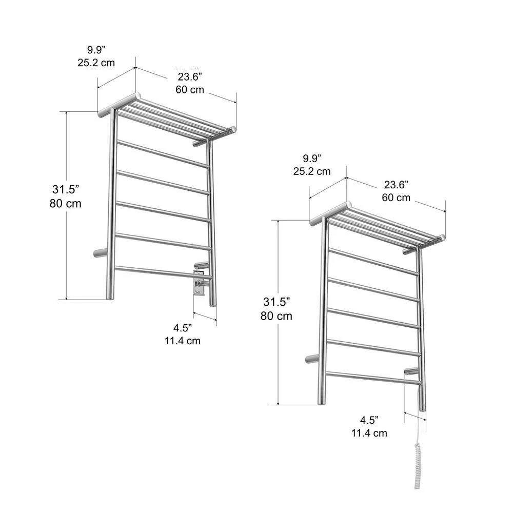 Ancona Miazzo 5-Bar Electric Wall Mount Plug-In and Hardwire Towel Warmer with Shelf in Polished Stainless Steel 9 Ancona Miazzo 5-Bar Electric Wall Mount Plug-In and Hardwire Towel Warmer with Shelf in Polished Stainless Steel - Image 7