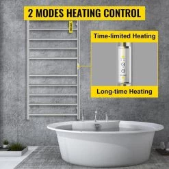 VEVOR Heated Towel Rack 10-Bar Towel Warmer Rack Electric Towel Warmer Polished Stainless Steel Drying Rack with Timer -Toilet Storage Shop polished silver vevor towel warmers mjjrjpg10110vg1pqv1 44 1000 1