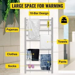 VEVOR Heated Towel Rack 10-Bar Towel Warmer Rack Electric Towel Warmer Polished Stainless Steel Drying Rack with Timer -Toilet Storage Shop polished silver vevor towel warmers mjjrjpg10110vg1pqv1 4f 1000 1