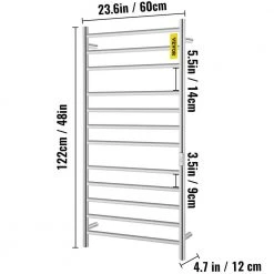 VEVOR 12-Bar Stainless Steel Towel Warmer Rack 23.6 x 48 in. Wall Mounted Electric Towel Warmer with Timer for Bath, Silver -Toilet Storage Shop polished silver vevor towel warmers mjjrjpg12110v0xk2v1 76 1000