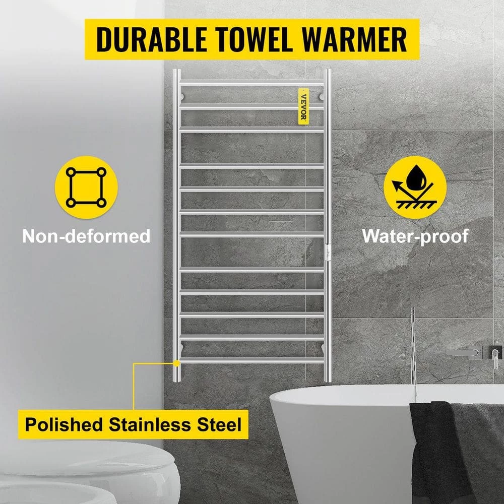 VEVOR Heated Towel Rack 12-Bar Towel Warmer Rack Wall Mounted Electric Towel Warmer Electric Towel Drying Rack with Timer 4 VEVOR Heated Towel Rack 12-Bar Towel Warmer Rack Wall Mounted Electric Towel Warmer Electric Towel Drying Rack with Timer - Image 2