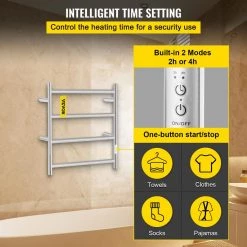 VEVOR Heated Towel Rack 4-Bar Polished Stainless Steel Electric Towel Warmer with Timer Towel Warmer Rack,UL Certificated -Toilet Storage Shop polished silver vevor towel warmers mjjrjpgl4110vy7t9v1 44 1000