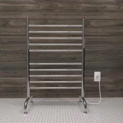 Amba Solo 24in Wide Freestanding 10-Bar Plug-in Electric Towel Warmer in Polished Stainless Steel -Toilet Storage Shop polished stainless steel amba towel warmers safsp 24 a0 1000