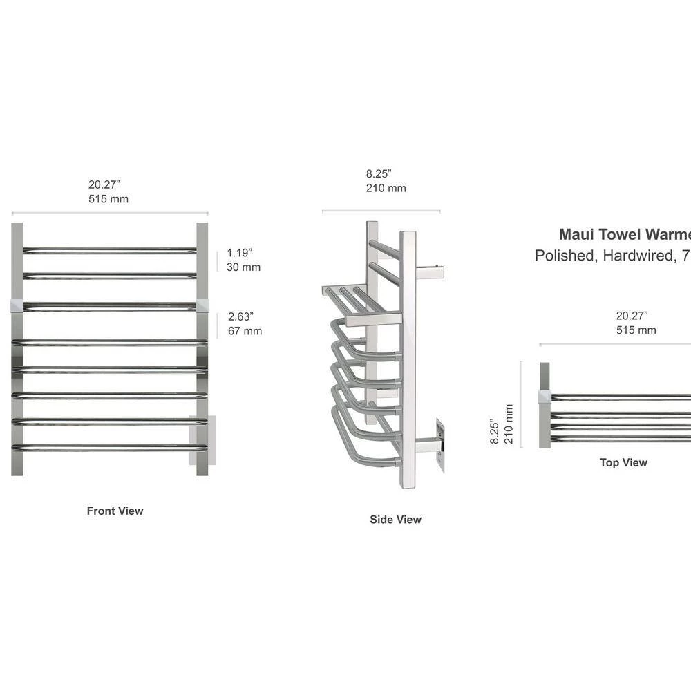 WarmlyYours 7-Bar Maui Towel Warmer, Hardwired, Polished Stainless Steel 8 WarmlyYours 7-Bar Maui Towel Warmer, Hardwired, Polished Stainless Steel - Image 6