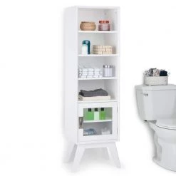 Simpli Home Draper 55.9 in. H x 15.75 in. W Bath Storage Tower in Pure White -Toilet Storage Shop pure white simpli home over the toilet storage axcbcdrp 05 31 1000