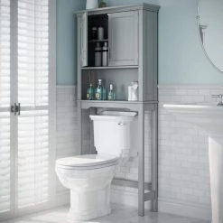 RiverRidge Home Somerset 27.3 in. W x 64.2 in. H x 7.87 in. D Gray Over-the-Toilet Storage -Toilet Storage Shop riverridge home over the toilet storage 06 079 c3 1000