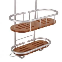 Utopia Alley Tia Rustproof Over the Shower Caddy, Teak Shelves -Toilet Storage Shop satin chrome utopia alley shower caddies shc5tk 4f 1000