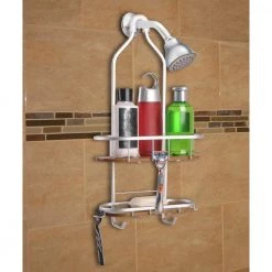 Utopia Alley Tia Rustproof Over the Shower Caddy, Teak Shelves -Toilet Storage Shop satin chrome utopia alley shower caddies shc5tk 76 1000