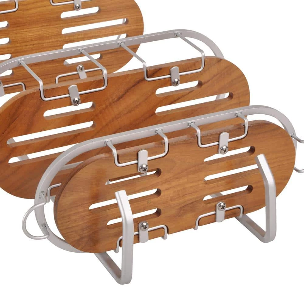 Utopia Alley Tia Over-the-Showerhead Caddy in Rustproof Satin Chrome Finish with 3 Teak Shelves 7 Utopia Alley Tia Over-the-Showerhead Caddy in Rustproof Satin Chrome Finish with 3 Teak Shelves - Image 5