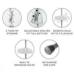 Zenna Home NeverRust Aluminum Tension Corner Shower Caddy in Satin Chrome and Frosted -Toilet Storage Shop satin chrome zenna home shower caddies 2140alk 1f 1000