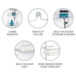 Zenna Home Rustproof Aluminum Large Shower Caddy in Satin Chrome -Toilet Storage Shop satin chrome zenna home shower caddies 7402al 1f 1000