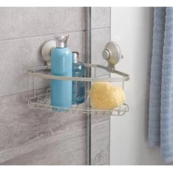 IDESIGN Everett Push Lock Suction Corner Basket in Satin 7 IDESIGN Everett Push Lock Suction Corner Basket in Satin -Toilet Storage Shop satin idesign shower caddies 23590cx 4f 1000