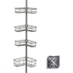 Glacier Bay "L" Style Tension Corner Pole Caddy in Satin Nickel with 4 Shelves -Toilet Storage Shop satin nickel glacier bay shower caddies 2130nnhd 31 1000