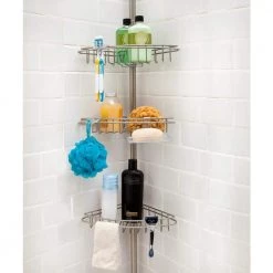 Kenney 3-Tier Stainless Steel Spring Tension Shower Corner Pole Caddy with Four Clip-on Hooks and Razor Holders in Satin Nickel 15 Kenney 3-Tier Stainless Steel Spring Tension Shower Corner Pole Caddy with Four Clip-on Hooks and Razor Holders in Satin Nickel -Toilet Storage Shop satin nickel kenney shower caddies kn61520v1 31 1000