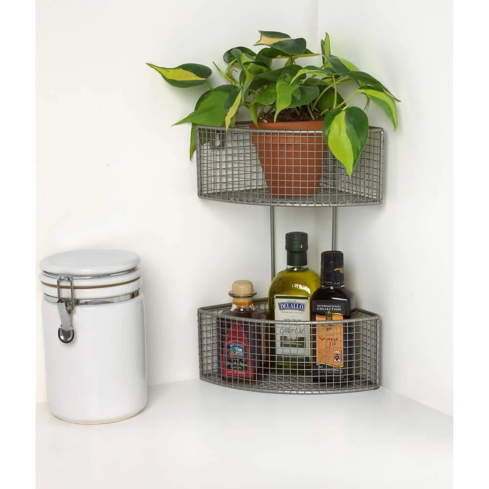 Spectrum Grid 10.125 in. W x 7.375 in. D x 14.125 in. H 2-Tier Corner Basket in Satin Nickel Powder Coat 8 Spectrum Grid 10.125 in. W x 7.375 in. D x 14.125 in. H 2-Tier Corner Basket in Satin Nickel Powder Coat - Image 6