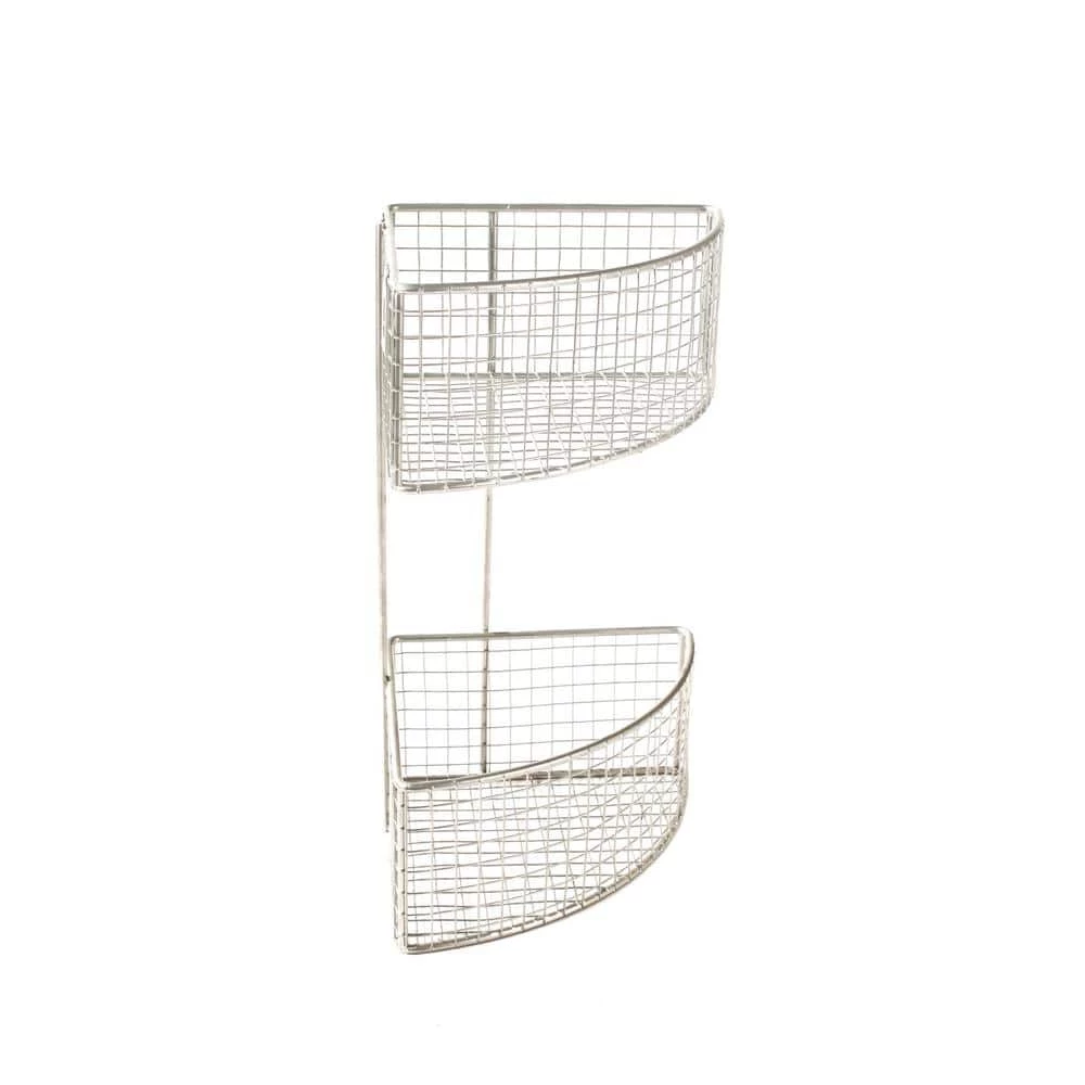 Spectrum Grid 10.125 in. W x 7.375 in. D x 14.125 in. H 2-Tier Corner Basket in Satin Nickel Powder Coat 4 Spectrum Grid 10.125 in. W x 7.375 in. D x 14.125 in. H 2-Tier Corner Basket in Satin Nickel Powder Coat - Image 2