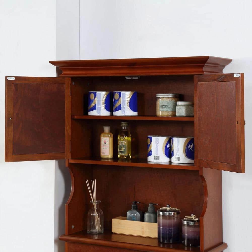 Home Decorators Collection Hampton Harbor 24.25 in. W x 66.5 in. H x 10.5 in. D Brown Over-the-Toilet Storage 4 Home Decorators Collection Hampton Harbor 24.25 in. W x 66.5 in. H x 10.5 in. D Brown Over-the-Toilet Storage - Image 2