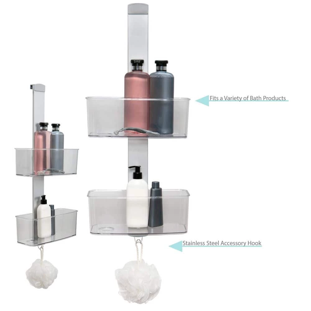 Bath Bliss Adjustable Rust Proof Aluminum 2 Tier Glass Door Shower Caddy 6 Bath Bliss Adjustable Rust Proof Aluminum 2 Tier Glass Door Shower Caddy - Image 4