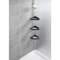 Wenko Telescopic Tension-Mounted Corner Shelf Wave -Toilet Storage Shop silver black wenko shower caddies 22827100 1f 1000
