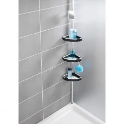 Wenko Telescopic Tension-Mounted Corner Shelf Wave -Toilet Storage Shop silver black wenko shower caddies 22827100 4f 1000