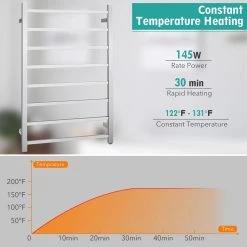 Costway 145W Electric Towel Warmer Wall Mounted Heated Drying Rack 8 Square Bars -Toilet Storage Shop silver costway towel warmers es10009us 4f 1000
