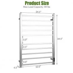 Costway 10 Bar Towel Warmer Wall Mounted Electric Heated Towel Rack w/Built-in Timer Silver 11 Costway 10 Bar Towel Warmer Wall Mounted Electric Heated Towel Rack w/Built-in Timer Silver -Toilet Storage Shop silver costway towel warmers es10068us sl c3 1000