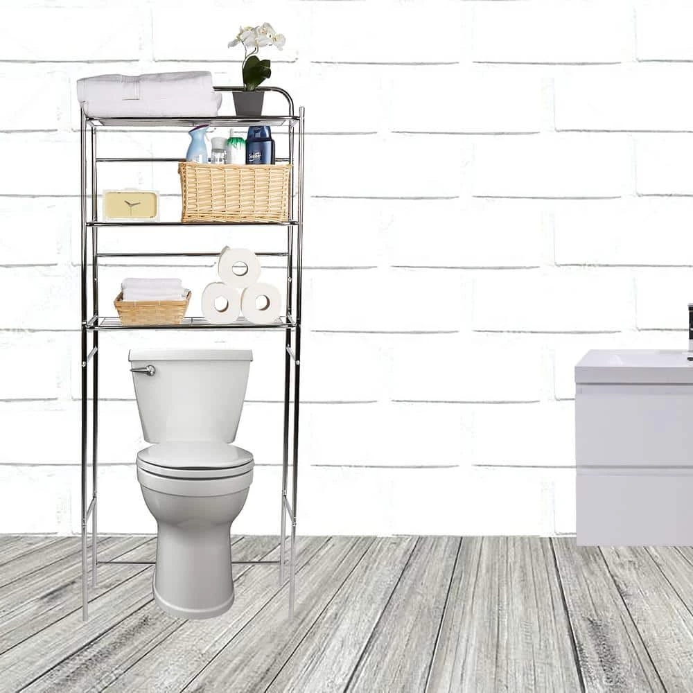 Mind Reader 23.6 in. W x 57.50 in. H x 10 in. D Silver Over-the-Toilet Storage 9 Mind Reader 23.6 in. W x 57.50 in. H x 10 in. D Silver Over-the-Toilet Storage - Image 7