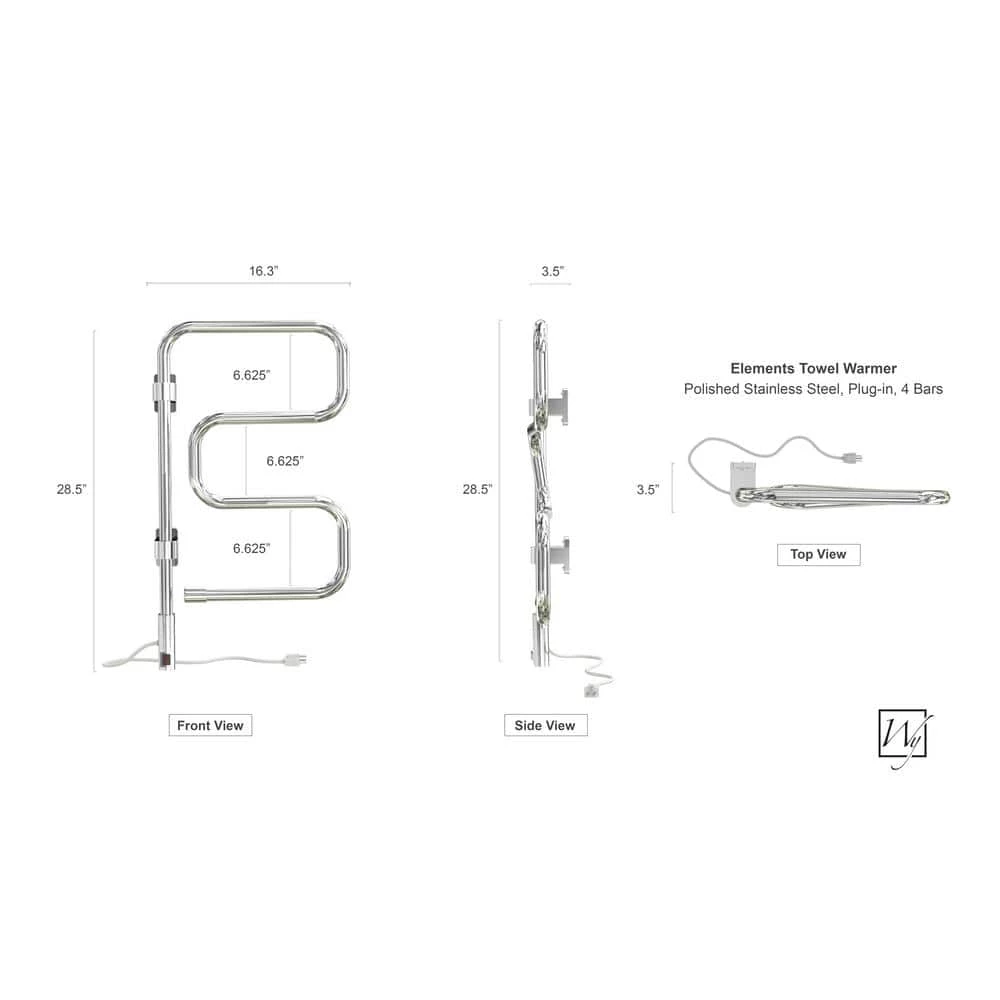 WarmlyYours Elements 4-Bar Plug-In Towel Warmer in Silver Polished Stainless Steel 6 WarmlyYours Elements 4-Bar Plug-In Towel Warmer in Silver Polished Stainless Steel - Image 4