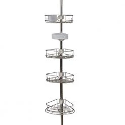 Zenna Home Rustproof Tension Pole Shower Caddy with 4 Baskets in Stainless Steel