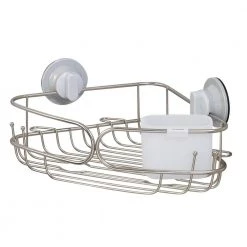 Zenna Home Power Grip Pro Rustproof Multi-Surface Dual Mount Corner Shower Basket in Stainless Steel