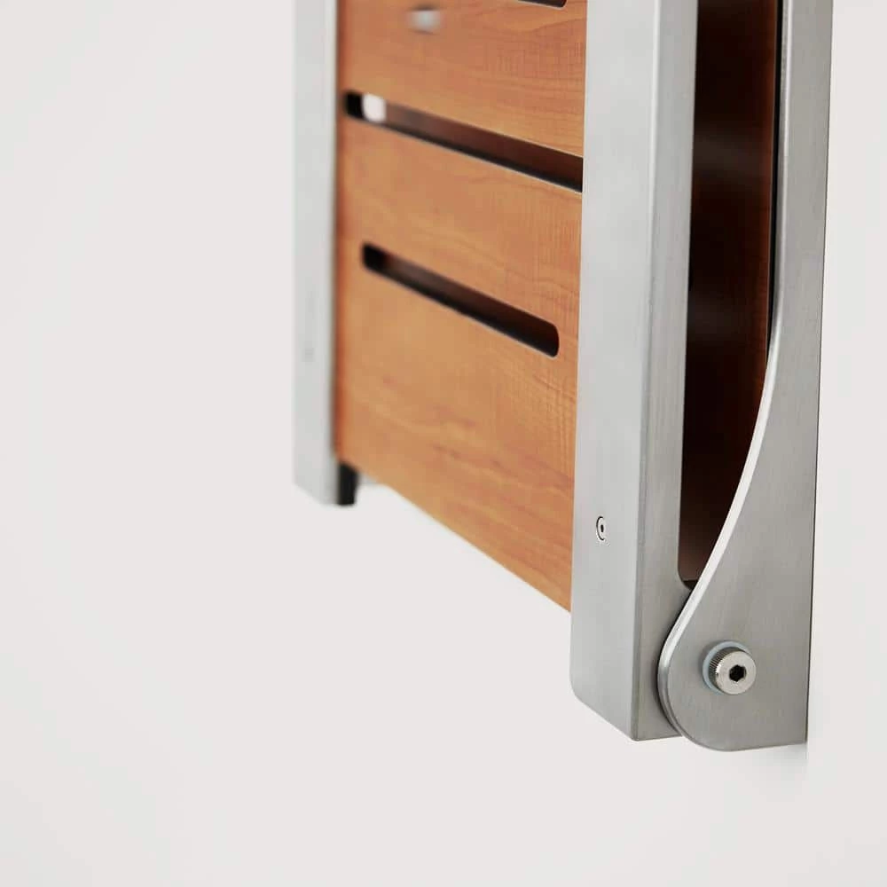 SEACHROME Silhouette Folding Wall Mount Shower Bench Seat in Teak Seat with Silver Frame 5 SEACHROME Silhouette Folding Wall Mount Shower Bench Seat in Teak Seat with Silver Frame - Image 3