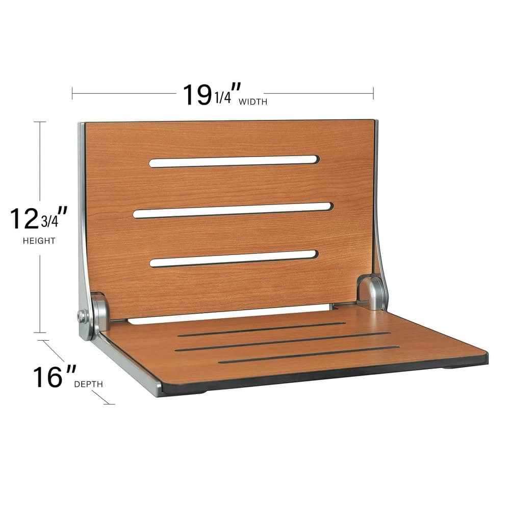 SEACHROME Silhouette Folding Wall Mount Shower Bench Seat in Teak Seat with Silver Frame 6 SEACHROME Silhouette Folding Wall Mount Shower Bench Seat in Teak Seat with Silver Frame - Image 4