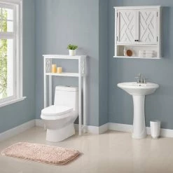 Alaterre Furniture Coventry 27 in. W Over Toilet Space Saver Wall Mounted Bath Storage Cabinet with 2 Doors and Open Shelf in White -Toilet Storage Shop white alaterre furniture over the toilet storage anct735wh 31 1000