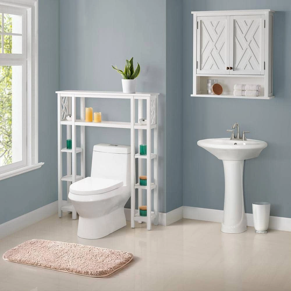 Alaterre Furniture Coventry 39 in. W Over Toilet Open Shelving Unit Space Saver w Side Shelves, 27 in. W Wall White Cabinet with Open Shelf 4 Alaterre Furniture Coventry 39 in. W Over Toilet Open Shelving Unit Space Saver w Side Shelves, 27 in. W Wall White Cabinet with Open Shelf - Image 2