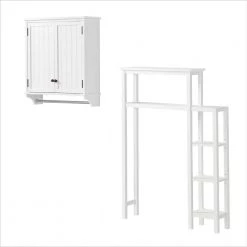 Alaterre Furniture Dover 35 in. W Over Toilet Space Saver with Side Shelving, 27 in. W Wall Bathroom Cabinet with Towel Rod in White