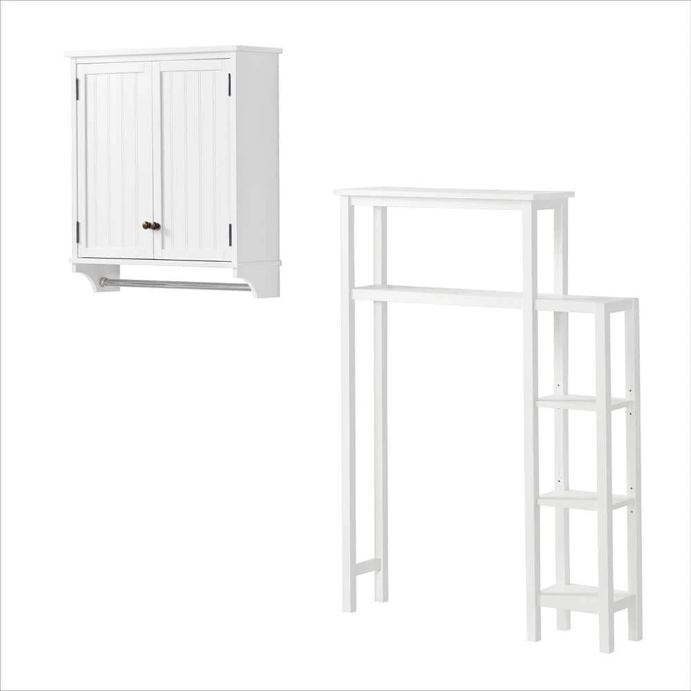 Alaterre Furniture Dover 35 in. W Over Toilet Space Saver with Side Shelving, 27 in. W Wall Bathroom Cabinet with Towel Rod in White 3 Alaterre Furniture Dover 35 in. W Over Toilet Space Saver with Side Shelving, 27 in. W Wall Bathroom Cabinet with Towel Rod in White