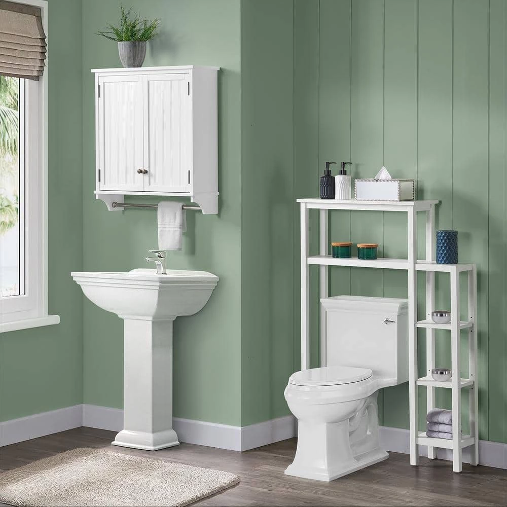 Alaterre Furniture Dover 35 in. W Over Toilet Space Saver with Side Shelving, 27 in. W Wall Bathroom Cabinet with Towel Rod in White 4 Alaterre Furniture Dover 35 in. W Over Toilet Space Saver with Side Shelving, 27 in. W Wall Bathroom Cabinet with Towel Rod in White - Image 2