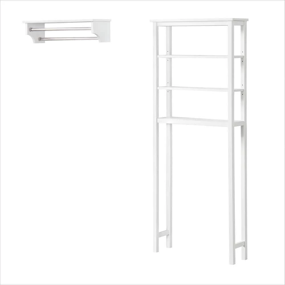 Alaterre Furniture Dover 27 in. W Over Toilet Space Saver with Open Shelving, 27 in. W Bathroom Shelf with 2-Towel Rods in White 3 Alaterre Furniture Dover 27 in. W Over Toilet Space Saver with Open Shelving, 27 in. W Bathroom Shelf with 2-Towel Rods in White