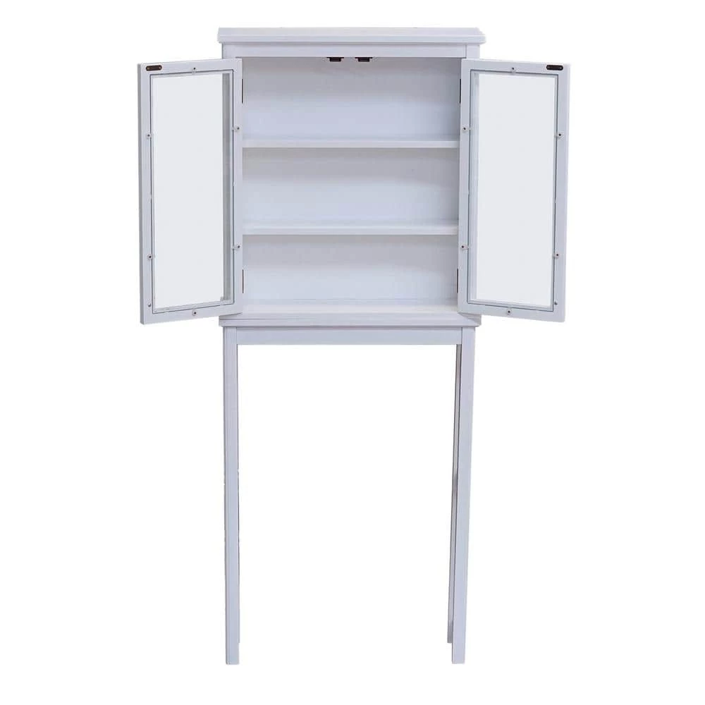 Alaterre Furniture Dorset 27 in. W x 66 in. H x 9 in. D White Over-the-Toilet Storage with Glass Doors 6 Alaterre Furniture Dorset 27 in. W x 66 in. H x 9 in. D White Over-the-Toilet Storage with Glass Doors - Image 4
