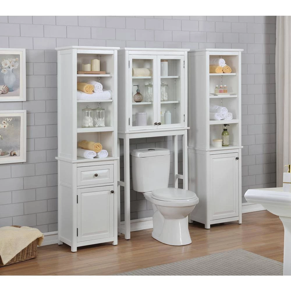Alaterre Furniture Dorset 27 in. W x 66 in. H x 9 in. D White Over-the-Toilet Storage with Glass Doors 10 Alaterre Furniture Dorset 27 in. W x 66 in. H x 9 in. D White Over-the-Toilet Storage with Glass Doors - Image 8