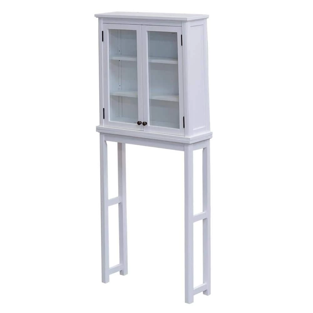 Alaterre Furniture Dorset 27 in. W x 66 in. H x 9 in. D White Over-the-Toilet Storage with Glass Doors 5 Alaterre Furniture Dorset 27 in. W x 66 in. H x 9 in. D White Over-the-Toilet Storage with Glass Doors - Image 3